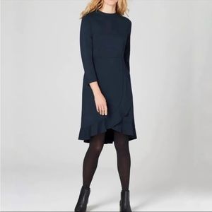 J.Jill Ponte Knit Navy Blue 3/4 Sleeve Shift Dress Sz M